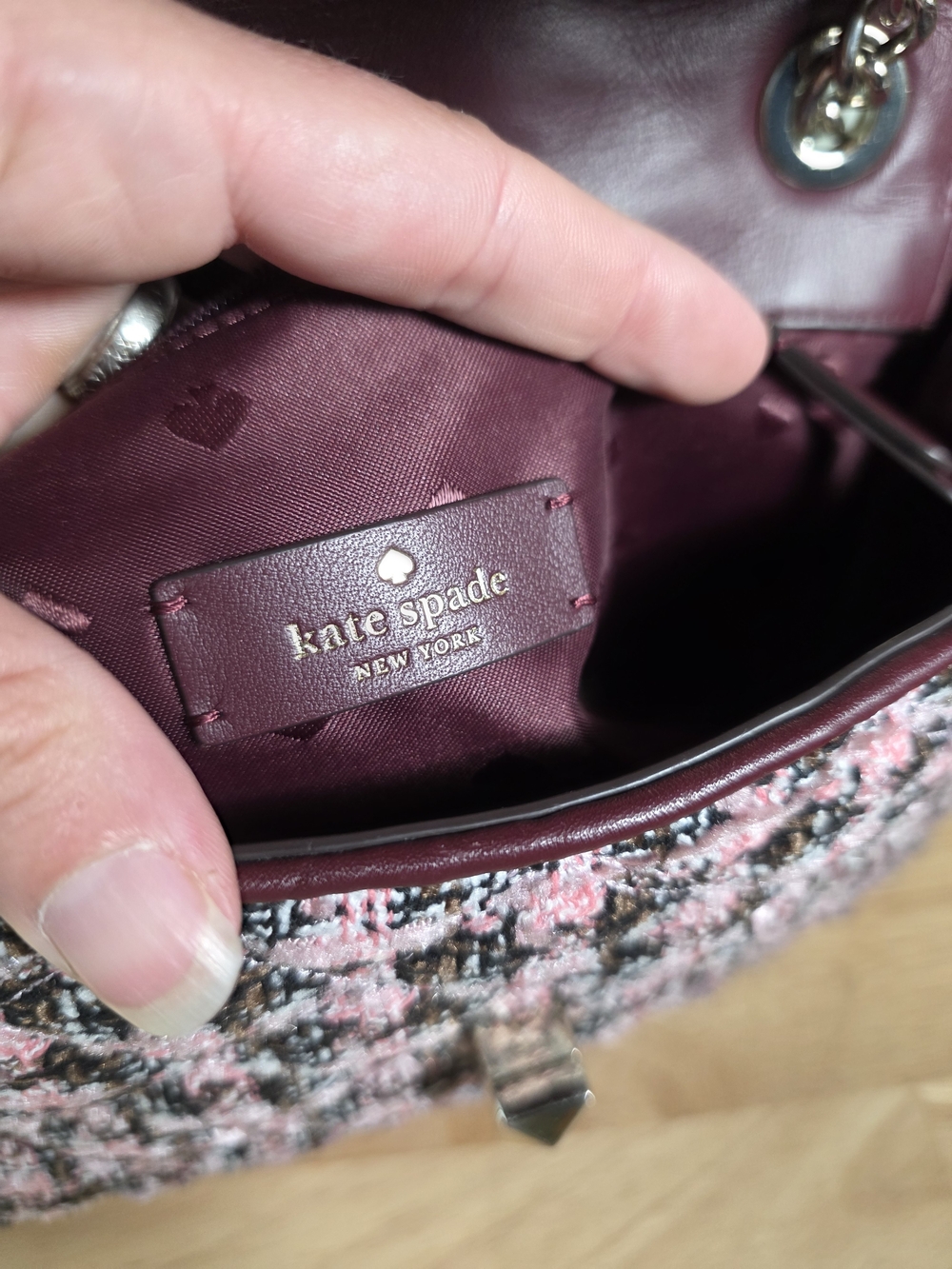 EUC Kate Spade Pink Tweed Chain Shoulder Bag - Picture 7 of 10